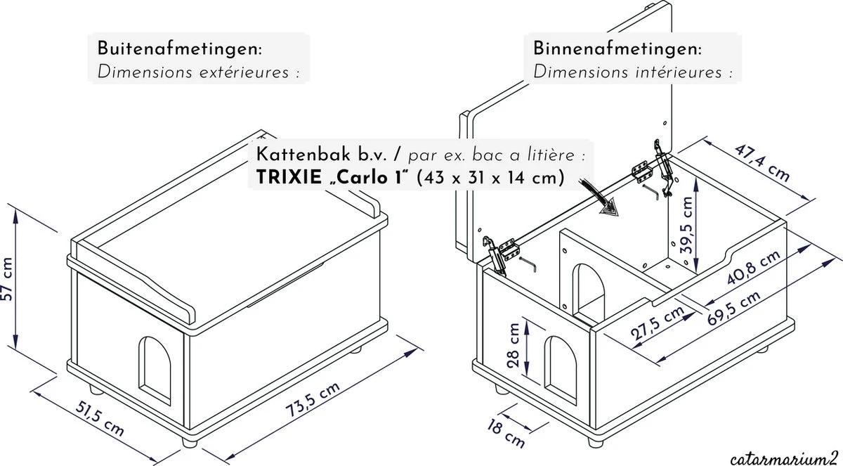 WONDERMAKE® Grote Kattenkast Houten Voor Kattenbak-box Kattentoilet, XL-kattenbak Dressoir Kastje, Designer Kattenhuis Met Kattenhol Kattenmand, Kasten Kast Voor Badkamer, 73,5 X 51,5 X 57 Cm, Wit 7 WONDERMAKE® Grote Kattenkast Houten Voor Kattenbak-box Kattentoilet, XL-kattenbak Dressoir Kastje, Designer Kattenhuis Met Kattenhol Kattenmand, Kasten Kast Voor Badkamer, 73,5 X 51,5 X 57 Cm, Wit - Afbeelding 7