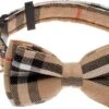 Kattenhalsband Ruit Met Strik | Halsband Kat | Kattenband | Kitten | Kattenbandje Met Veiligheidssluiting En Belletje | Kattenhalsbandje Met Strik In Dé Klassieke Beige Ruit