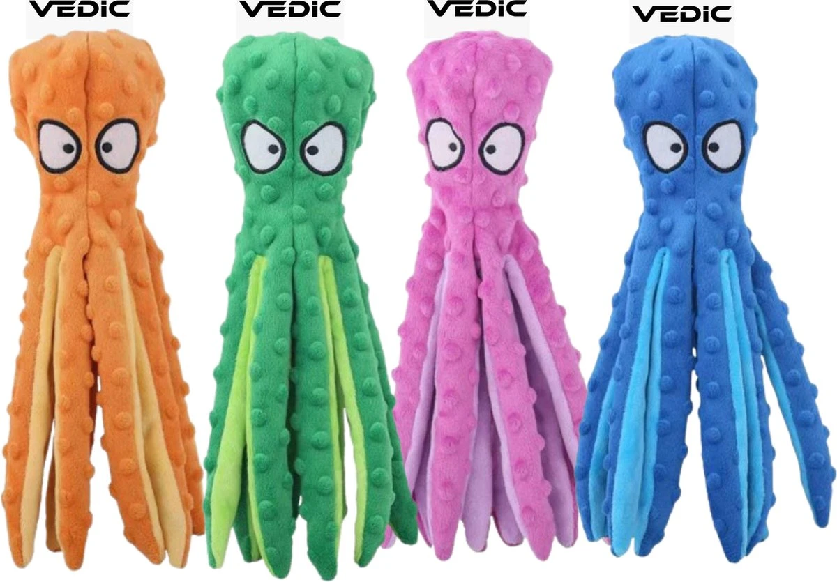 VEDIC® - Octopus Honden Knuffel Set Van 4 - Piepspeelgoed - Geen Vulling - 32CM - Groen/Blauw/Oranje/Roze 1 VEDIC® - Octopus Honden Knuffel Set Van 4 - Piepspeelgoed - Geen Vulling - 32CM - Groen/Blauw/Oranje/Roze