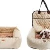 Zeer Luxe Hondenmand Voor In De Auto Beige - Comfortabel Vervoer Voor Je Viervoeter - Honden Zitje Auto - Autostoel Voor Hond - Honden Mand - Dieren Mand - Veilig Onderweg - Hondenzitje - Auto Bench - Beige - 40x30 Cm