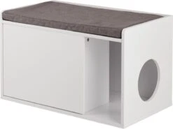 Relaxdays Kattenbak Ombouw - Met Zitkussen - Kattenhuis Wit - Kattenmeubel - Kattenkast -Huisdierbenodigdheden 1200x898 14