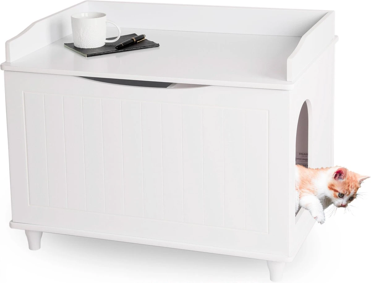 WONDERMAKE® Grote Kattenkast Houten Voor Kattenbak-box Kattentoilet, XL-kattenbak Dressoir Kastje, Designer Kattenhuis Met Kattenhol Kattenmand, Kasten Kast Voor Badkamer, 73,5 X 51,5 X 57 Cm, Wit 1 WONDERMAKE® Grote Kattenkast Houten Voor Kattenbak-box Kattentoilet, XL-kattenbak Dressoir Kastje, Designer Kattenhuis Met Kattenhol Kattenmand, Kasten Kast Voor Badkamer, 73,5 X 51,5 X 57 Cm, Wit