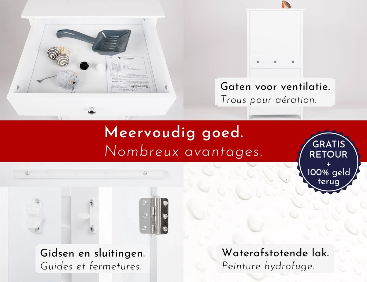 WONDERMAKE® Grote Kattenkast Houten Voor Kattenbak Kattentoilet, XL-kattenbak Dressoir Kastje Met Schuiflade, Designer Kattenhuis Met Kattenhol Kattenbakkast, Kasten Kast Voor Katten Binnen Hoog, 51 X 46 X 96 Cm, Wit 2 WONDERMAKE® Grote Kattenkast Houten Voor Kattenbak Kattentoilet, XL-kattenbak Dressoir Kastje Met Schuiflade, Designer Kattenhuis Met Kattenhol Kattenbakkast, Kasten Kast Voor Katten Binnen Hoog, 51 X 46 X 96 Cm, Wit - Afbeelding 2