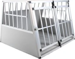 Topmast Autobench Ellipse - XXL - 104 X 91 X 69 Cm - Lichgrijs - Aluminium Reisbench Met Tussenschot - Dubbel - Autobench Voor Hond - Autobenches - Reisbench Hond