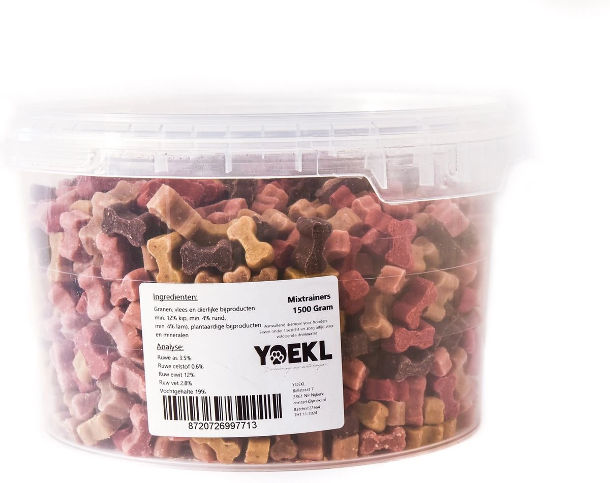 YOEKL Mixtrainers 1500 Gram Voordeelemmer - Kip/Lam/Rund/Vis Hondensnacks - Beloningssnoep - Trainingssnoep 2 YOEKL Mixtrainers 1500 Gram Voordeelemmer - Kip/Lam/Rund/Vis Hondensnacks - Beloningssnoep - Trainingssnoep - Afbeelding 2