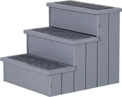 Merkloos Hondentrap Met Tapijtbekleding - Met Opbergruimte - Kattentrap - Trapje - Honden - Kat - Dieren - Hout - Grijs - 40,5 X 44,5 X 38 Cm