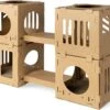 Navaris Modulaire Golfkartonnen Huisdieren Speelblokken - Golfkarton Speelhuis Met 4 Blokken En 2 Bruggen - Voor Kleine Katten, Kittens En Konijnen