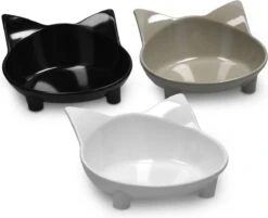 Navaris Voerbakjes Voor Katten - Set Van 3 Voer- En Waterbakken - Met Kattenkopjes Vorm - Antislip - Etensbakjes In Grijs, Wit En Zwart -Huisdierbenodigdheden 1200x977 5