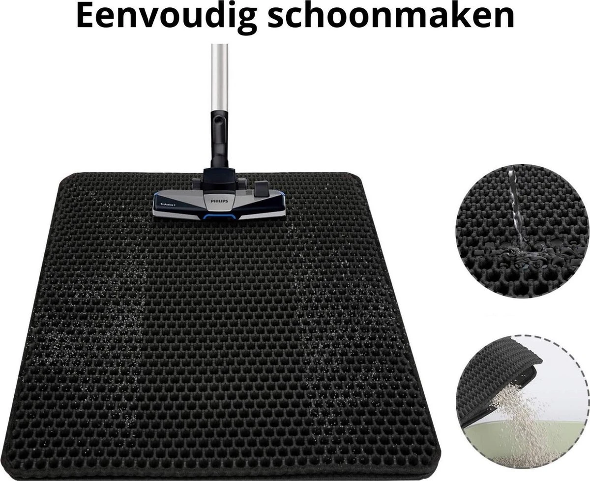 Behave Kattenbakmat - Dubbele Laag - Honingraatdesign - Waterdicht - Katten Grit Opvanger - Schoonloopmat - Kattenbak Mat - Zwart - 45*60 Cm 4 Behave Kattenbakmat - Dubbele Laag - Honingraatdesign - Waterdicht - Katten Grit Opvanger - Schoonloopmat - Kattenbak Mat - Zwart - 45*60 Cm - Afbeelding 4