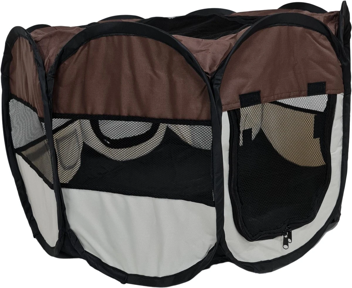 Dailyibed Opvouwbare Puppyren - Bruin - 115x115x58 Cm - Incl. Draagtas - Incl. Voederbak 6 Dailyibed Opvouwbare Puppyren - Bruin - 115x115x58 Cm - Incl. Draagtas - Incl. Voederbak - Afbeelding 6