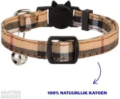 Halsband Kat | Kattenband | Kattenhalsbandje | Kitten | Kattenbandje Met Belletje | Kattenhalsbandjes Met Veiligheidssluiting In Dé Klassieke Beige Ruit