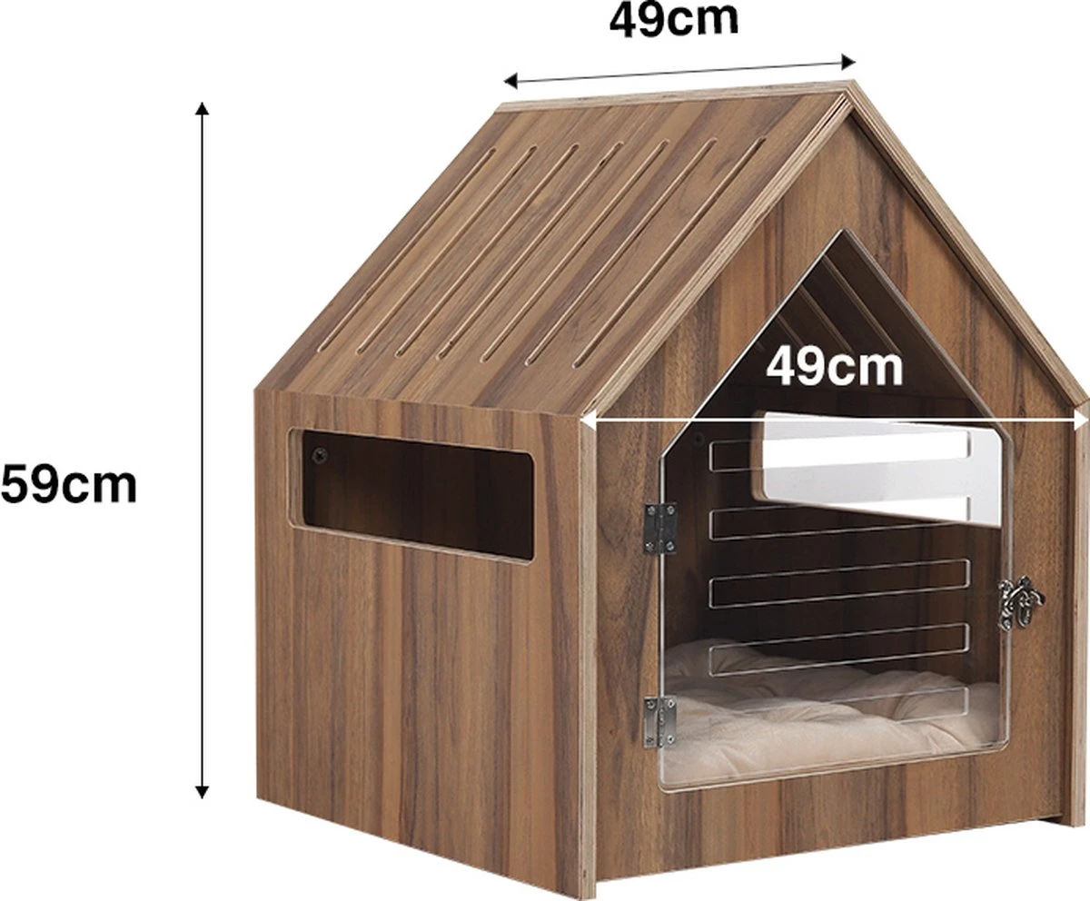 Hondenbench Van Hout - Inclusief Foam Hondenbed - M - Antraciet - 49x49x59cm 5 Hondenbench Van Hout - Inclusief Foam Hondenbed - M - Antraciet - 49x49x59cm - Afbeelding 5