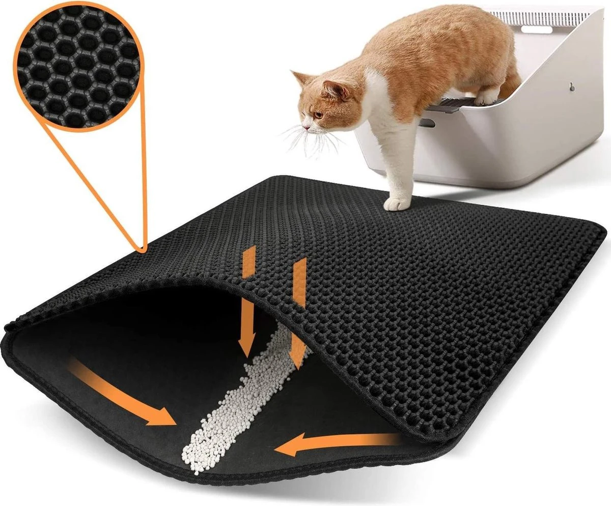 Behave Kattenbakmat - Dubbele Laag - Honingraatdesign - Waterdicht - Katten Grit Opvanger - Schoonloopmat - Kattenbak Mat - Zwart - 45*60 Cm 1 Behave Kattenbakmat - Dubbele Laag - Honingraatdesign - Waterdicht - Katten Grit Opvanger - Schoonloopmat - Kattenbak Mat - Zwart - 45*60 Cm
