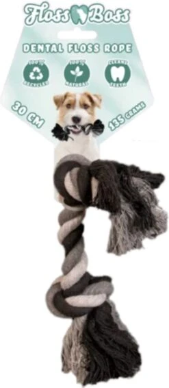 Floss Boss Flostouw – Zeer Stevig En Veilig Hondenspeelgoed – Hondentouw Van Gerecycled Katoen – Grijs Trektouw – 30cm - 135g – 2 Knopen -Huisdierbenodigdheden 524x1200 2