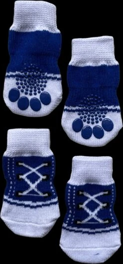 Hondensokken / Kattensokken - Blauw Wit Veters - Antislip - 4 Stuks - Maat XL - 4x11cm - 1 Paar - 4 Sokken - Katoen -