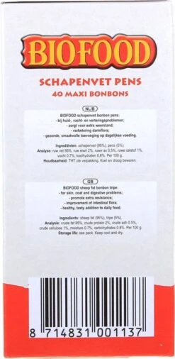 Biofood BF Petfood Schapenvet Bonbons Pens 40 Stuks -Huisdierbenodigdheden 586x1200