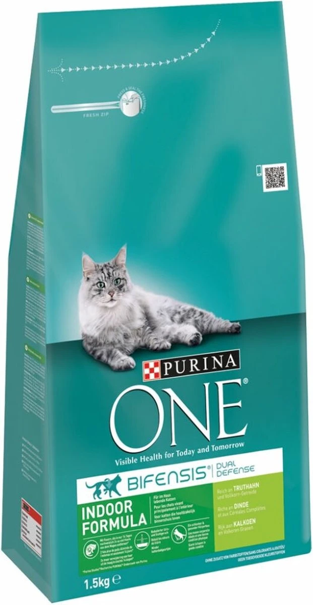 Purina One PURINA® ONE Indoor Rijk Aan Kalkoen & Volkoren Granen Brokjes 1,5 Kg 1 Purina One PURINA® ONE Indoor Rijk Aan Kalkoen & Volkoren Granen Brokjes 1,5 Kg