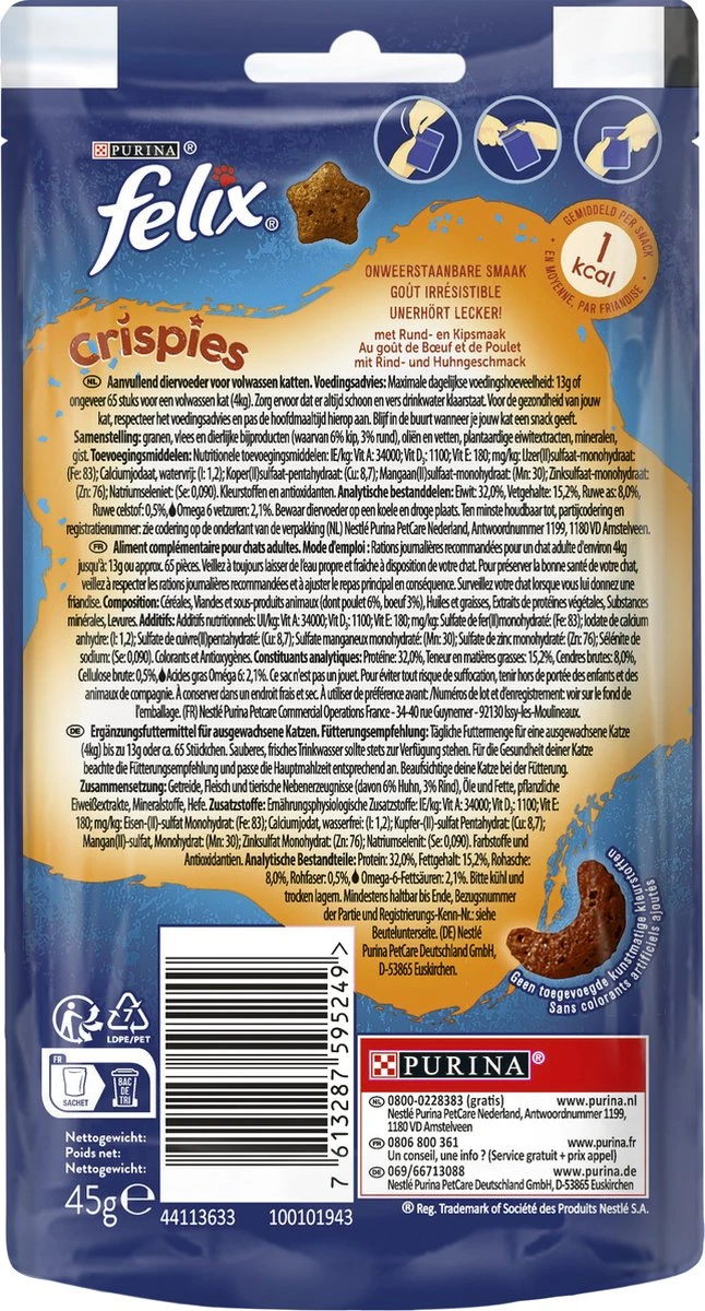 Felix Crispies - Kattensnacks Rund & Kip - 8 X 45g 5 Felix Crispies - Kattensnacks Rund & Kip - 8 X 45g - Afbeelding 5