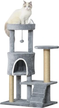 PawHut Krabpaal Kattenboom Met Kattengrot Trap Spaanplaat Jute Grijs D30-360 16 PawHut Krabpaal Kattenboom Met Kattengrot Trap Spaanplaat Jute Grijs D30-360 -Huisdierbenodigdheden 664x1200 3