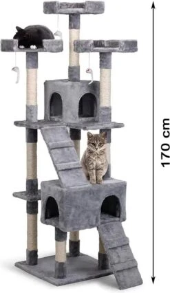 Krabpaal XXL Voor Kat -170 Cm -Grijs - Kattenboom Voor Grote Katten - Kattenhuis Van Sisal - XXL Klimpaal Voor Meerdere Katten -Huisdierbenodigdheden 695x1200 2