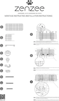 Zenzee - Hondenrek Auto - Hondenrek - Autorek Hond - Bagagerek - Verstelbaar- B91-145cm/H30 Cm- Zwart -Huisdierbenodigdheden 703x1200
