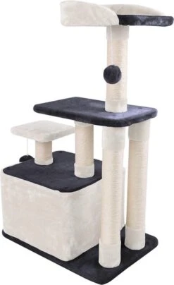 Merkloos MC Star Krabpaal 100cm Met Schraper Meerdere Platforms, Tweedeurs Kattengrotten, Speelgoedballen Met Bellen, Krabbed Natuurlijk Sisal Katten Spelletjes - Grijs&Beige, 100cm -Huisdierbenodigdheden 734x1200 6