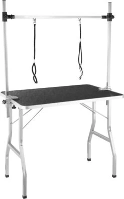Tectake - Honden Trimtafel Met Twee Lussen - Zwart/zilver- 402893