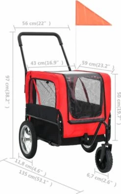 VidaXL Huisdierenfietskar 2-in-1 Aanhanger En Loopwagen Rood En Zwart -Huisdierbenodigdheden 753x1200 2