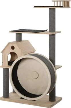 PawHut Kattenboom Met Loopwiel Krabpaal Met 4 Verdiepingen Kattenhuis Met Sisalpalen Massief Hout D30-303 -Huisdierbenodigdheden 787x1200 14