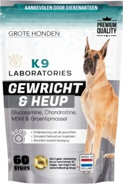 K9 Laboratories Gewricht & Heup 40+ Kg - 60 Stuks - Voor Grote Honden - Collageen - Glucosamine - Spirulina - Groenlipmossel