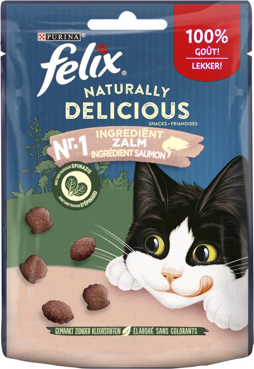 Felix Naturally Delicious Zalm & Spinazie - Kattensnacks - 8 X 50g 2 Felix Naturally Delicious Zalm & Spinazie - Kattensnacks - 8 X 50g - Afbeelding 2