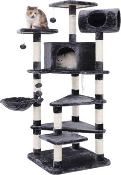 XXL Luxe Katten Krappaal Met Hangmat & Kattenhuisjes - Activity Center - Grote Krappaal Klimpaal - 165 CM Hoog - Grijs/Zwart -Huisdierbenodigdheden 833x1200 10