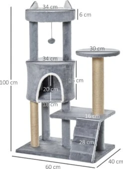 PawHut Krabpaal Kattenboom Met Kattengrot Trap Spaanplaat Jute Grijs D30-360 18 PawHut Krabpaal Kattenboom Met Kattengrot Trap Spaanplaat Jute Grijs D30-360 -Huisdierbenodigdheden 878x1200 2