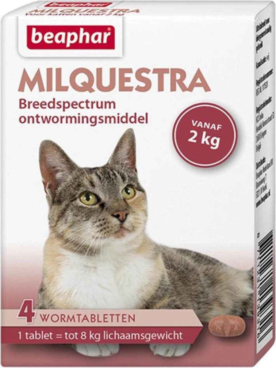 Beaphar Milquestra Ontworming Tabletten Kat 2 - 12 Kg 4 Tabletten 1 Beaphar Milquestra Ontworming Tabletten Kat 2 - 12 Kg 4 Tabletten