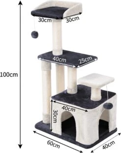 Merkloos MC Star Krabpaal 100cm Met Schraper Meerdere Platforms, Tweedeurs Kattengrotten, Speelgoedballen Met Bellen, Krabbed Natuurlijk Sisal Katten Spelletjes - Grijs&Beige, 100cm -Huisdierbenodigdheden 954x1200 5