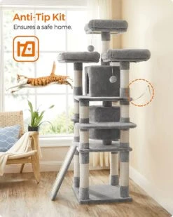 Nancy's XXL Krabpaal Voor Katten - Kattenboom - Grijs - 60 X 55 X 172 Cm -Huisdierbenodigdheden 960x1200 18