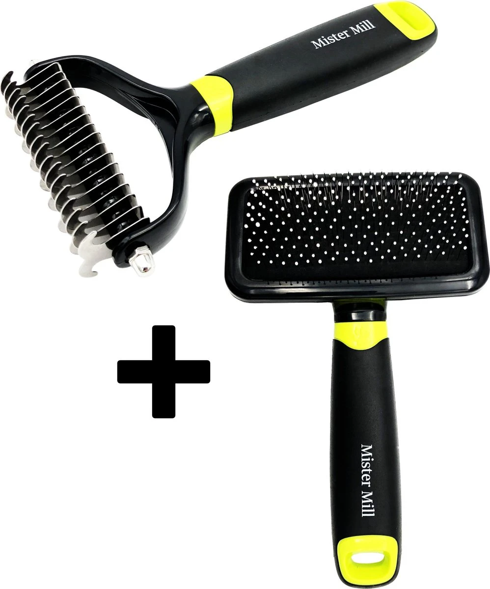 Mister Mill 2 Zijdige Ondervacht Kam Plus Slicker Borstel - Honden/Katten Kam - Voordeel Set 1 Mister Mill 2 Zijdige Ondervacht Kam Plus Slicker Borstel - Honden/Katten Kam - Voordeel Set